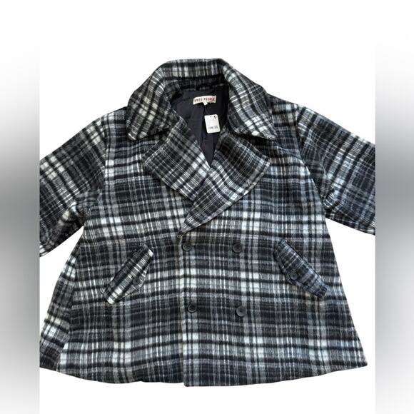 Free People Black and White Plaid Pea Coat NWT - Picture 3 of 10